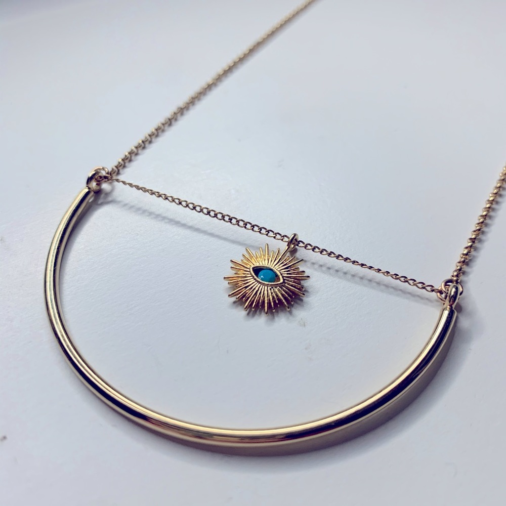 Evil Eye Half Circle Abstract Goldtone Necklace